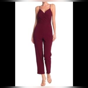 LOVE, NICKIE LEW Gathered V-Neck Straight Leg Crepe Red Wine Jumpsuit Size S NWT